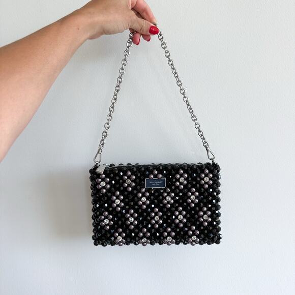 Kate Spade Purl Flower Beaded Purl Mini Shoulder Bag Black NWT - Picture 2 of 12